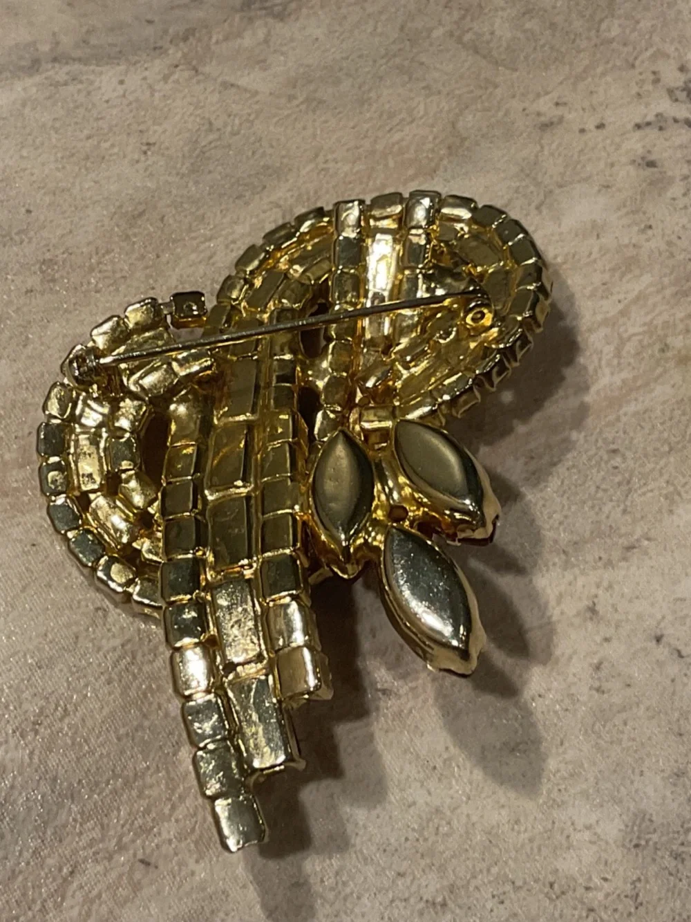 Vintage Ribbon Brooch Red Baguette Rhinestones in goldtone setting 1959-1960’s